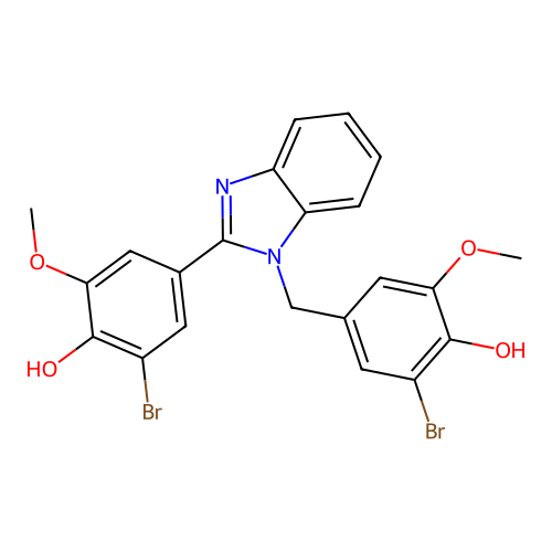 2-bromo-4-(1-(3-bromo-4-hydroxy-5-methoxybenzyl)-1H-benzo[d]imidazol-2-yl)-6-methoxyphenol structure