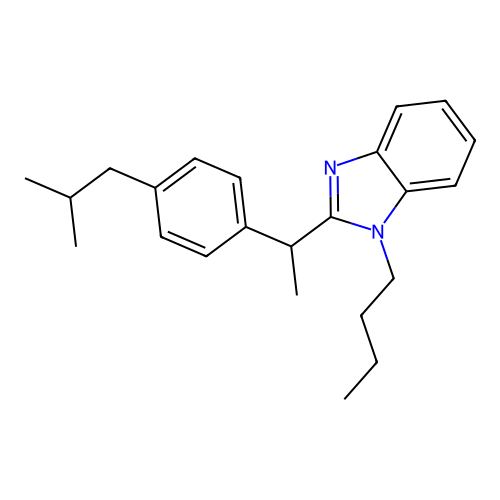 1-Butyl-2-{[4-(2-methylpropyl)phenyl]ethyl}benzimidazole structure