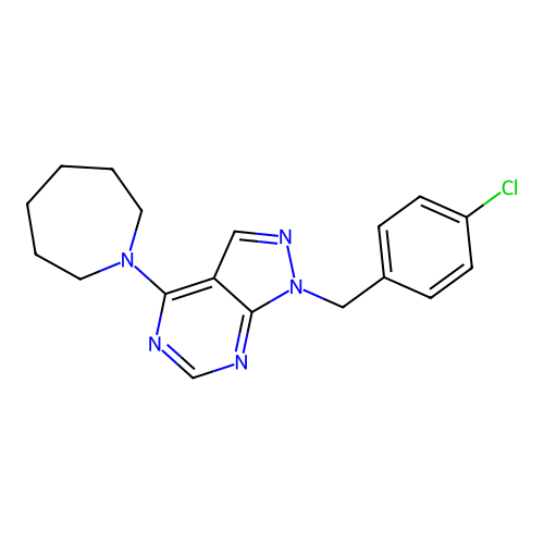 4-(azepan-1-yl)-1-(4-chlorobenzyl)-1H-pyrazolo[3,4-d]pyrimidine structure