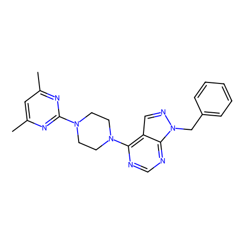 1-benzyl-4-[4-(4,6-dimethylpyrimidin-2-yl)piperazin-1-yl]-1H-pyrazolo[3,4-d]pyrimidine structure