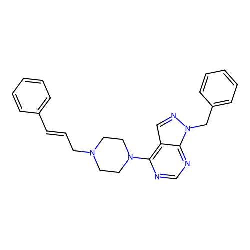 4-[4-((2E)-3-phenylprop-2-enyl)piperazinyl]-1-benzylpyrazolo[5,4-d]pyrimidine structure