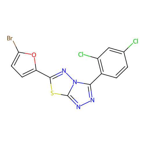 6-(5-bromofuran-2-yl)-3-(2,4-dichlorophenyl)-[1,2,4]triazolo[3,4-b][1,3,4]thiadiazole structure