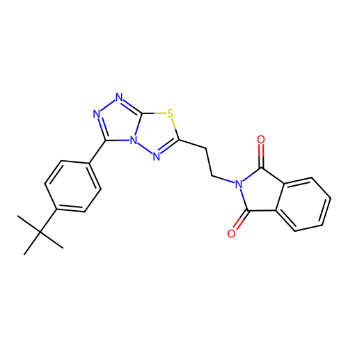 2-(2-(3-(4-(tert-butyl)phenyl)-[1,2,4]triazolo[3,4-b][1,3,4]thiadiazol-6-yl)ethyl)isoindoline-1,3-dione structure