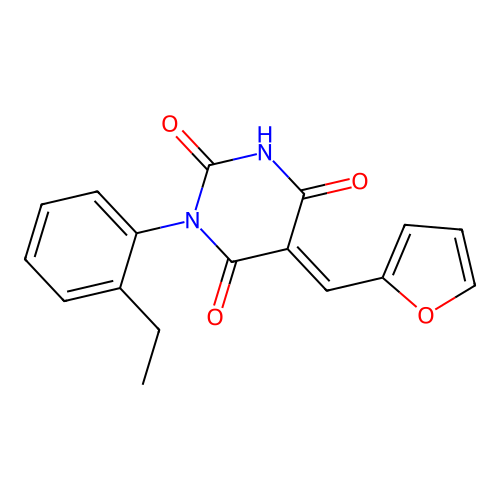 (5E)-1-(2-ethylphenyl)-5-(furan-2-ylmethylidene)-1,3-diazinane-2,4,6-trione structure