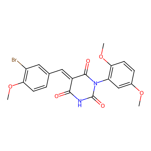(E)-5-(3-bromo-4-methoxybenzylidene)-1-(2,5-dimethoxyphenyl)pyrimidine-2,4,6(1H,3H,5H)-trione structure