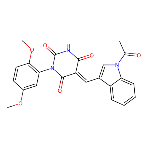 5-[(1-acetylindol-3-yl)methylidene]-1-(2,5-dimethoxyphenyl)-1,3-diazinane-2,4,6-trione structure