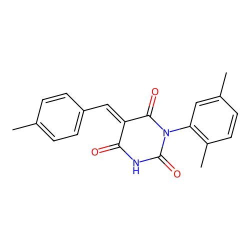 (E)-1-(2,5-dimethylphenyl)-5-(4-methylbenzylidene)pyrimidine-2,4,6(1H,3H,5H)-trione structure