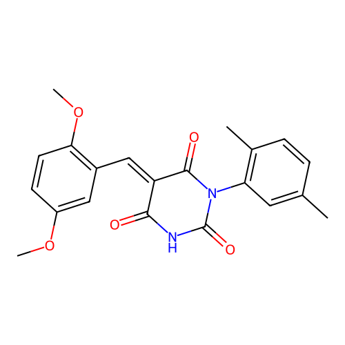 (E)-5-(2,5-dimethoxybenzylidene)-1-(2,5-dimethylphenyl)pyrimidine-2,4,6(1H,3H,5H)-trione structure