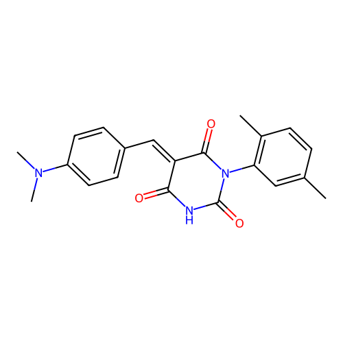 (E)-5-(4-(dimethylamino)benzylidene)-1-(2,5-dimethylphenyl)pyrimidine-2,4,6(1H,3H,5H)-trione structure