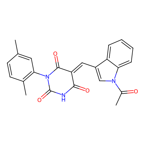 (E)-5-((1-acetyl-1H-indol-3-yl)methylene)-1-(2,5-dimethylphenyl)pyrimidine-2,4,6(1H,3H,5H)-trione structure