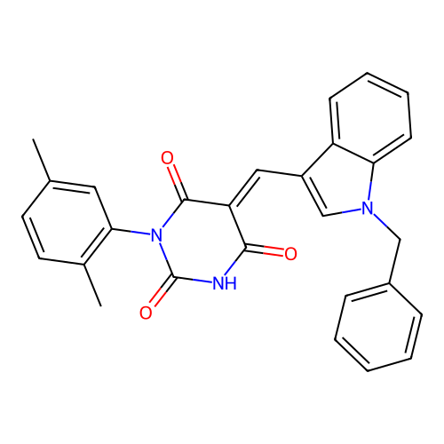 5-[(1-benzylindol-3-yl)methylidene]-1-(2,5-dimethylphenyl)-1,3-diazinane-2,4,6-trione structure