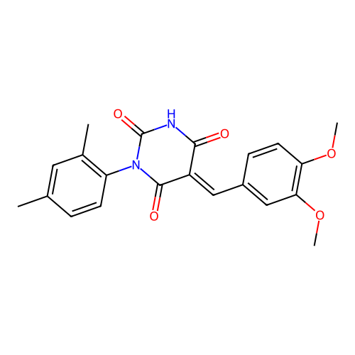 (E)-5-(3,4-dimethoxybenzylidene)-1-(2,4-dimethylphenyl)pyrimidine-2,4,6(1H,3H,5H)-trione structure