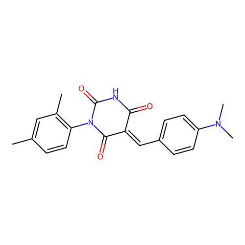 (E)-5-(4-(dimethylamino)benzylidene)-1-(2,4-dimethylphenyl)pyrimidine-2,4,6(1H,3H,5H)-trione structure