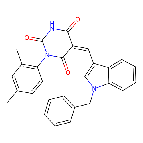 5-[(1-benzylindol-3-yl)methylidene]-1-(2,4-dimethylphenyl)-1,3-diazinane-2,4,6-trione structure