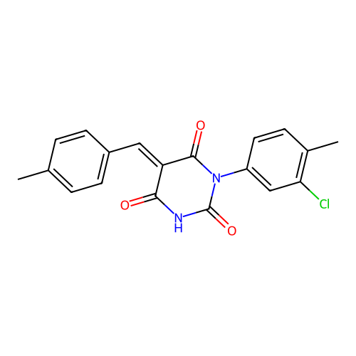 (E)-1-(3-chloro-4-methylphenyl)-5-(4-methylbenzylidene)pyrimidine-2,4,6(1H,3H,5H)-trione structure