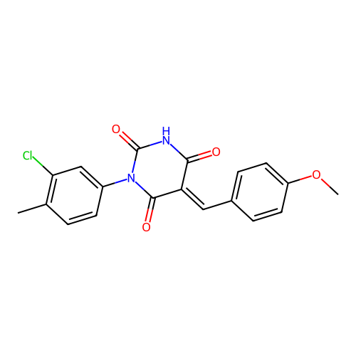 (5E)-1-(3-chloro-4-methylphenyl)-2-hydroxy-5-(4-methoxybenzylidene)pyrimidine-4,6(1H,5H)-dione structure