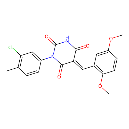 (5E)-1-(3-chloro-4-methylphenyl)-5-(2,5-dimethoxybenzylidene)pyrimidine-2,4,6(1H,3H,5H)-trione structure