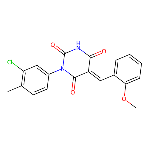 (5E)-1-(3-chloro-4-methylphenyl)-5-(2-methoxybenzylidene)pyrimidine-2,4,6(1H,3H,5H)-trione structure