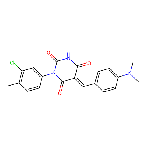 (E)-1-(3-chloro-4-methylphenyl)-5-(4-(dimethylamino)benzylidene)pyrimidine-2,4,6(1H,3H,5H)-trione structure
