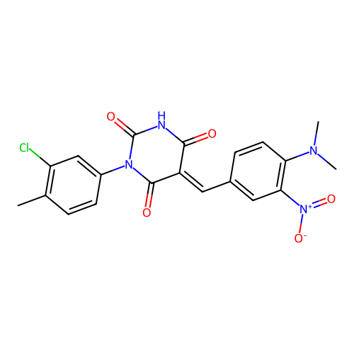 (E)-1-(3-chloro-4-methylphenyl)-5-(4-(dimethylamino)-3-nitrobenzylidene)pyrimidine-2,4,6(1H,3H,5H)-trione structure
