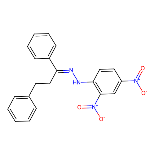 N-[(E)-1,3-diphenylpropylideneamino]-2,4-dinitroaniline structure