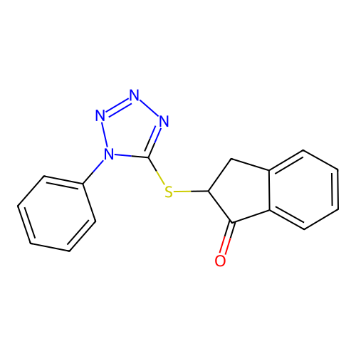 2-[(1-phenyl-1H-tetrazol-5-yl)sulfanyl]-2,3-dihydro-1H-inden-1-one structure