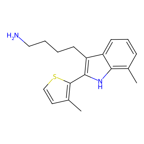 4-[7-methyl-2-(3-methylthiophen-2-yl)-1H-indol-3-yl]butan-1-amine structure