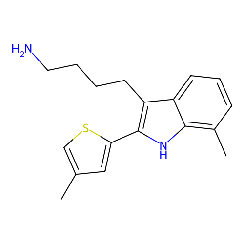 4-[7-methyl-2-(4-methylthiophen-2-yl)-1H-indol-3-yl]butan-1-amine structure