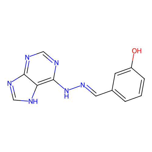 (E)-3-((2-(9H-purin-6-yl)hydrazono)methyl)phenol structure