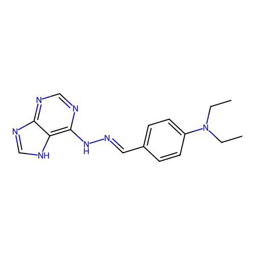 (E)-4-((2-(9H-purin-6-yl)hydrazono)methyl)-N,N-diethylaniline structure