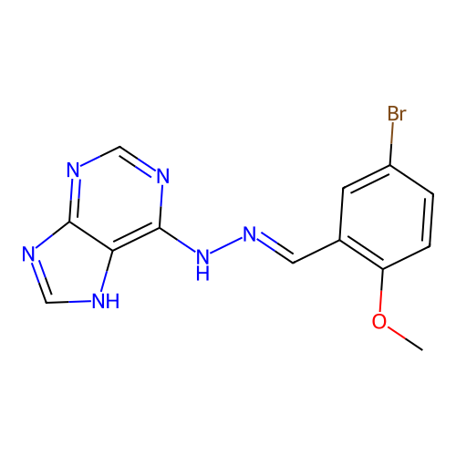 (E)-6-(2-(5-bromo-2-methoxybenzylidene)hydrazinyl)-9H-purine structure