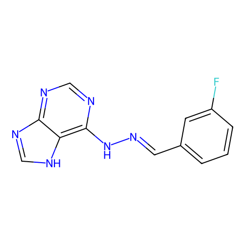 (E)-6-(2-(3-fluorobenzylidene)hydrazinyl)-9H-purine structure