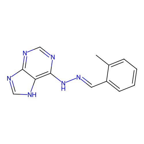 (E)-6-(2-(2-methylbenzylidene)hydrazinyl)-9H-purine structure