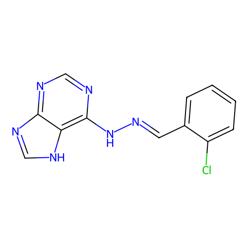 (E)-6-(2-(2-chlorobenzylidene)hydrazinyl)-9H-purine structure