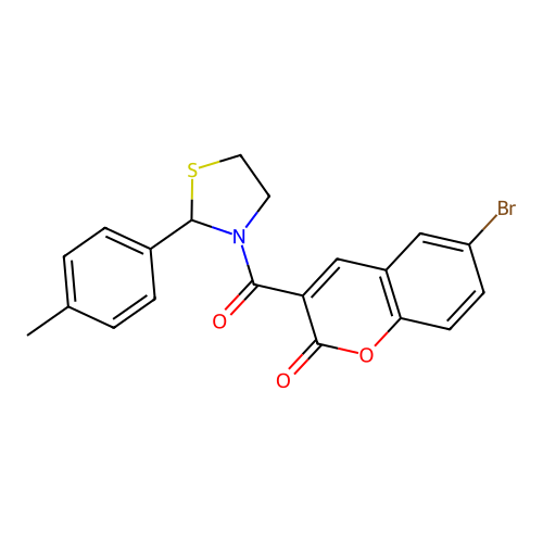 6-Bromo-3-[2-(4-methylphenyl)-1,3-thiazolidine-3-carbonyl]-2H-chromen-2-one structure