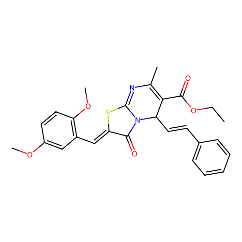 (Z)-ethyl 2-(2,5-dimethoxybenzylidene)-7-methyl-3-oxo-5-((E)-styryl)-3,5-dihydro-2H-thiazolo[3,2-a]pyrimidine-6-carboxylate structure