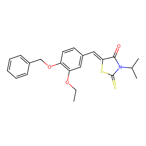(Z)-5-(4-(benzyloxy)-3-ethoxybenzylidene)-3-isopropyl-2-thioxothiazolidin-4-one structure