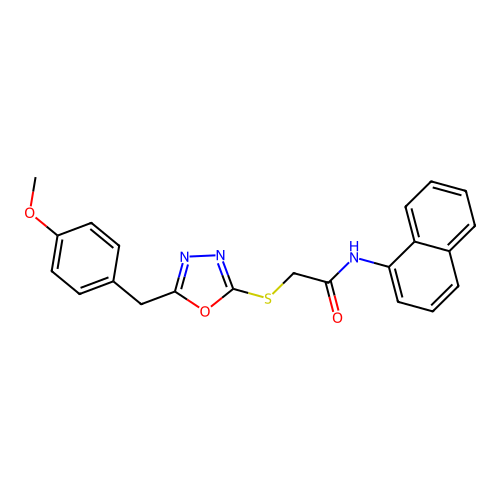 2-{[5-(4-methoxybenzyl)-1,3,4-oxadiazol-2-yl]sulfanyl}-N-(naphthalen-1-yl)acetamide structure