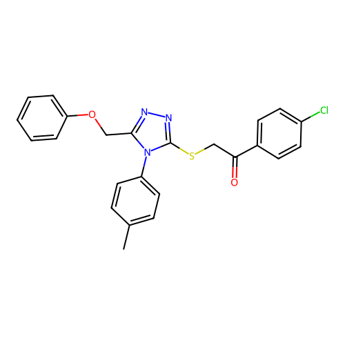 1-(4-chlorophenyl)-2-[[4-(4-methylphenyl)-5-(phenoxymethyl)-1,2,4-triazol-3-yl]sulfanyl]ethanone structure