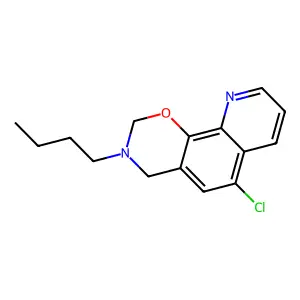 3-butyl-6-chloro-2H,4H-1,3-oxazino[5,6-h]quinoline structure