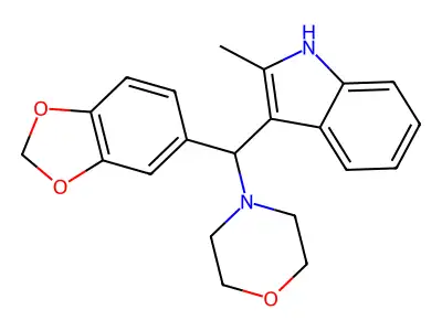 4-(benzo[d][1,3]dioxol-5-yl(2-methyl-1H-indol-3-yl)methyl)morpholine structure