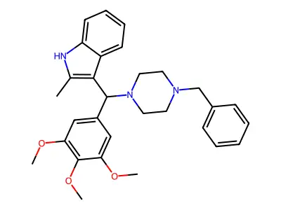 3-[(4-benzylpiperazin-1-yl)(3,4,5-trimethoxyphenyl)methyl]-2-methyl-1H-indole structure