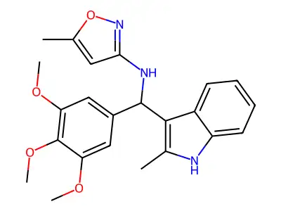 5-methyl-N-[(2-methyl-1H-indol-3-yl)(3,4,5-trimethoxyphenyl)methyl]-1,2-oxazol-3-amine structure