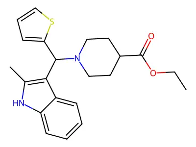 ethyl 1-[(2-methyl-1H-indol-3-yl)(thiophen-2-yl)methyl]piperidine-4-carboxylate structure
