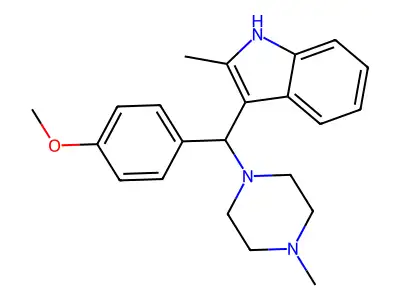3-((4-methoxyphenyl)(4-methylpiperazin-1-yl)methyl)-2-methyl-1H-indole structure