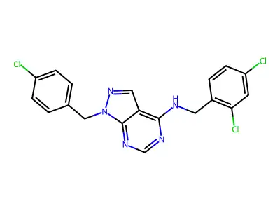 1-(4-chlorobenzyl)-N-(2,4-dichlorobenzyl)-1H-pyrazolo[3,4-d]pyrimidin-4-amine structure