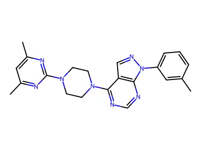 4-(4-(4,6-dimethylpyrimidin-2-yl)piperazin-1-yl)-1-(m-tolyl)-1H-pyrazolo[3,4-d]pyrimidine structure