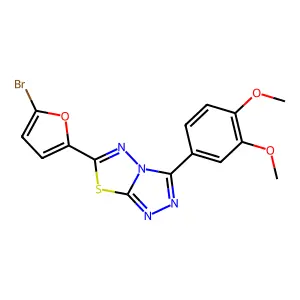 6-(5-bromofuran-2-yl)-3-(3,4-dimethoxyphenyl)-[1,2,4]triazolo[3,4-b][1,3,4]thiadiazole structure