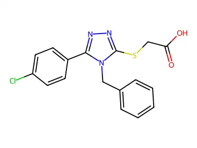 {[4-benzyl-5-(4-chlorophenyl)-4H-1,2,4-triazol-3-yl]thio}acetic acid structure