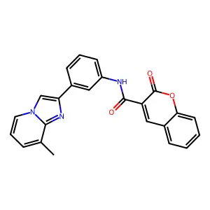 N-(3-{8-methylimidazo[1,2-a]pyridin-2-yl}phenyl)-2-oxo-2H-chromene-3-carboxamide structure